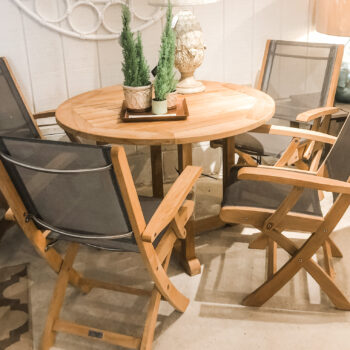 42” teak dining set by Three Birds with round table and 4 chairs