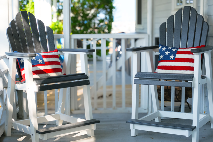Porch chairs with American flag cushions